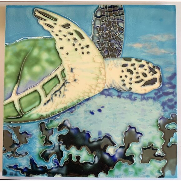 Tile Craft Other - Sea Turtle Ceramic Tile Decorative Wall Art 8x8 New Backsplash Gift Ocean Raised